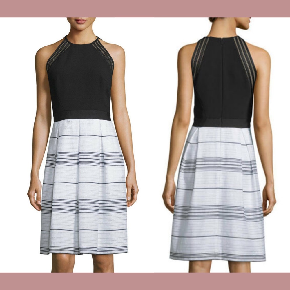 NWT $485 Carmen‎ Marc Valvo [SZ 10 ] Sleeveless Combo Striped Dress